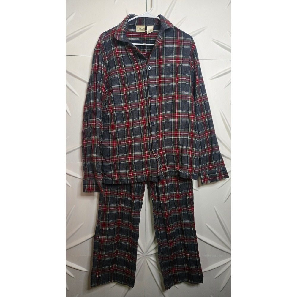 LL Bean Mens Scotch Plaid Flannel Pajama Set Red Navy Green Tartan M Regular - Picture 1 of 5